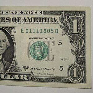 QUAD One Dollar Bill Series 2017A‎ E01111805D Fancy Serial Number - (B304)
